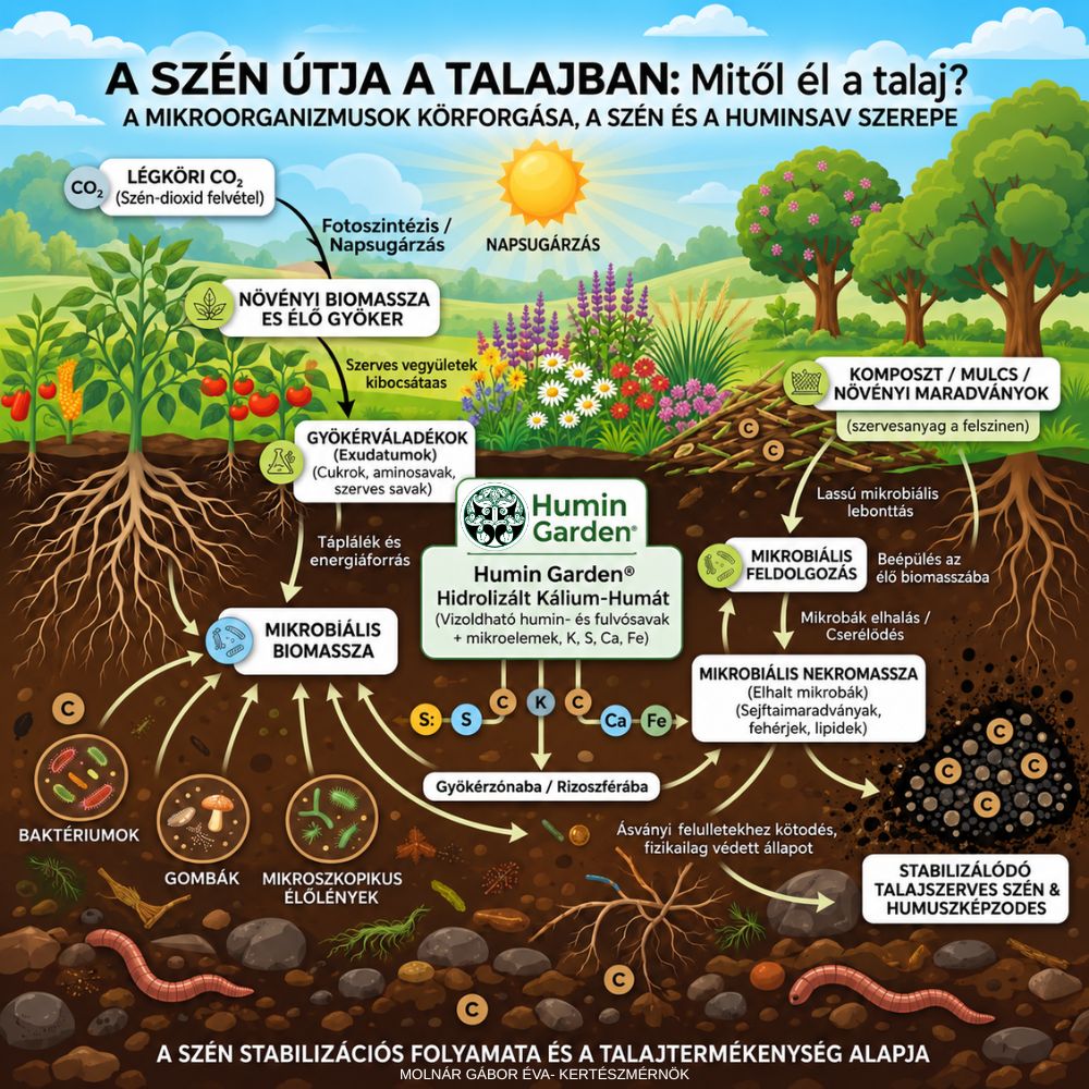 A szén útja a talajban – a légköri szén-dioxidtól a fotoszintézisen és a gyökérváladékokon át a talaj mikrobiális biomasszájáig