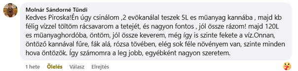 Vásárlói tapasztalat a Humin Garden Sol adagolásáról és használatáról a teljes kertben – Molnár Sándorné Tündi véleménye
